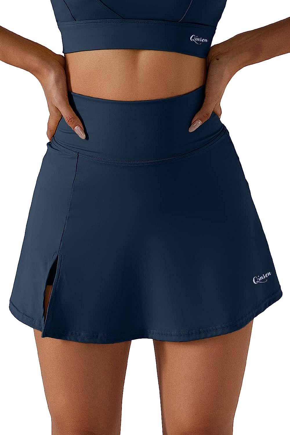 230816040958315_1 QINSEN Women's Tennis Skirts Stretch High Waisted Golf Skorts Running Sports Workout Activewear - Image 1